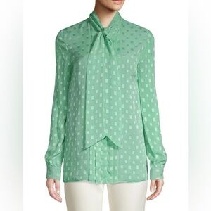 ST. JOHN Silk Rectangle Tie-Neck Blouse in green size 6